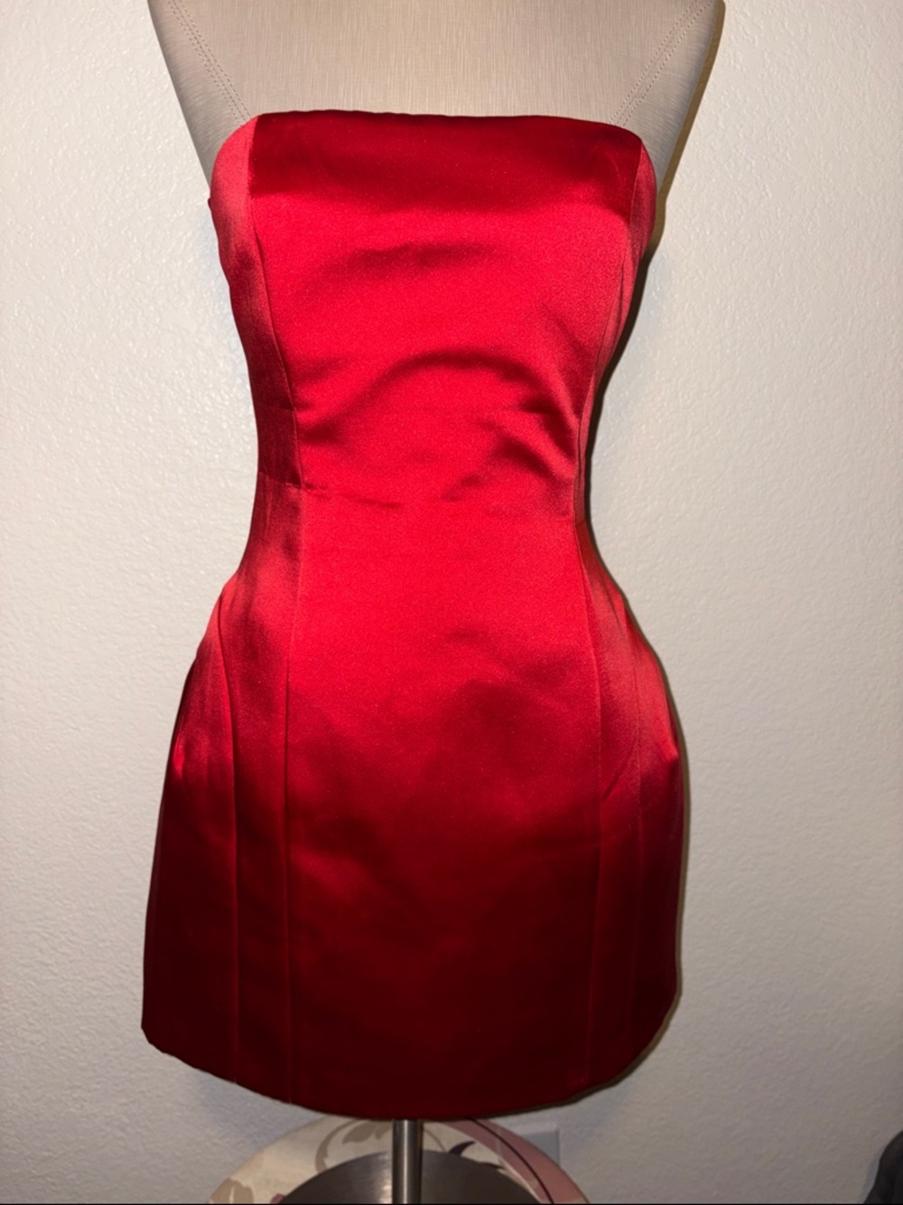 Zara Strapless Red Satin Mini Dress